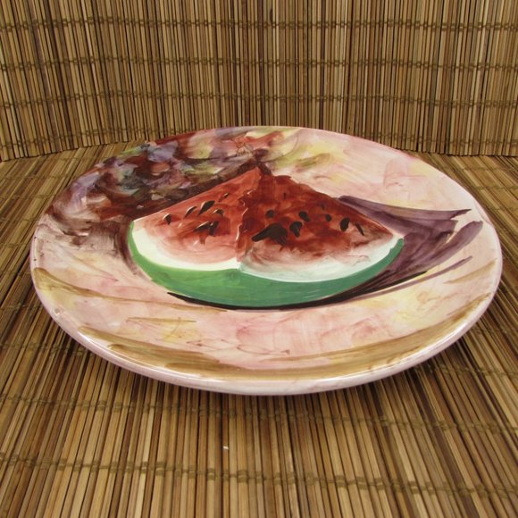 Peasant Village Italian Pottery Hand Painted Fruit Watermelon 8.25" Salad Plate - Picture 5 of 7